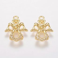 Золотой Латунные микро проложить кубического циркония прелести, ангел подвески, золотые, 17x12.5x1.5 мм, отверстие : 1.5 мм