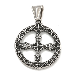 Античное Серебро 316 хирургические подвески из нержавеющей стали, амулет с руническим крестом викингов, античное серебро, 32.5x28.5x2.5 мм, отверстие : 3x9 мм