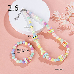 Column Bracelets et colliers extensibles en résine aux couleurs de l'arc-en-ciel pour enfants, colonne, collier: 14.96 pouces (38 cm), bracelet : pouce (1.77~1.97 cm), 4.5~5 pièces / kit