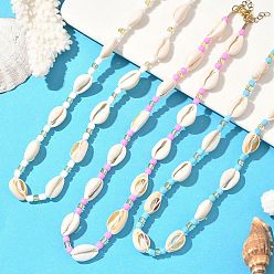 (52) Непрозрачная лаванда 3 шт. 3 цвета ожерелья из натуральных ракушек каури и стеклянных бусин, золотые, разноцветные, 16.34 дюйм (41.5 см), 1 шт / цвет