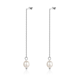 Нержавеющая Сталь Цвет 304 серьги с кисточками из цепочек из нержавеющей стали, имитация жемчуга свисающие серьги, цвет нержавеющей стали, 75 мм