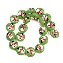 Снеговик Рождественские эмалевые бусины ручной работы в технике лэмпворк, плоско-круглые, снеговик, 18~18.5x10.5~12.5 мм, отверстие : 1.2~1.4 мм