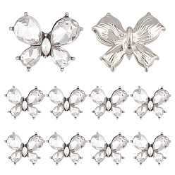 Bowknot 10 шт. 1 пуговицы с хвостовиком из сплава с отверстиями, со стеклом, платина, бантом, 14x17.5x7.5 мм, отверстие : 2 мм