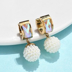 Золотой Круглые 201 серьги-кольца из нержавеющей стали, с 304 штифтов из нержавеющей стали, со стеклом и абс пластиком имитация жемчуга, вакуумное покрытие pvd, золотые, 28x7 мм