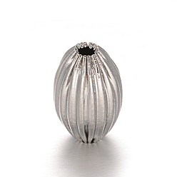 Stainless Steel Color Tarnish Resistant 304 Stainless Steel Corrugated Beads, Rice, Stainless Steel Color, 12x8mm, Hole: 1.5mm