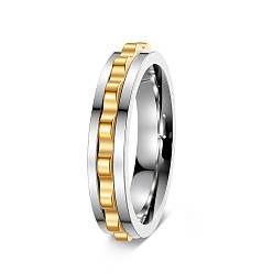 Golden & Stainless Steel Color 304 Stainless Steel Rotating Finger Rings for Men, Gear, Fidget Spinner Ring for Calming Worry Meditation, Golden & Stainless Steel Color, US Size 10(19.8mm)