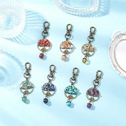 Античная Бронза Подвеска из сплава «дерево жизни», Чакра натуральный драгоценный камень чип и застежки-клешни лобстера подвески для украшений сумок, античная бронза, 75 мм, 7 шт / комплект