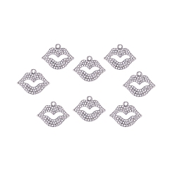Platinum Alloy Middle East Rhinestone Pendants, Mouth, For Valentine's Day, Crystal, Platinum, 30x24x3mm, Hole: 2mm, 15pcs/box