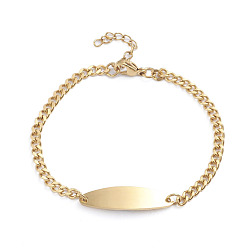 Золотой 304 браслеты цепочки кубинские звенья алмазной огранки нержавеющая сталь, ID браслеты, с карабин-лобстерами , овальные, золотые, 7-1/8 дюйм (18 см)