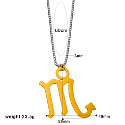 Скорпион Панк-стиль 304 Подвески из нержавеющей стали с изображением двенадцати созвездий и цепочками из нержавеющей стали в форме коробки, реальный 18 k позолоченный, Скорпион, 23.62 дюйм (60 см), Кулон : 59x49 мм