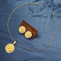 Плоский Круглый Комплект из ожерелья с подвеской из сплава и сережек-гвоздиков для женщин, золотые, плоско-круглые, 405 мм и 35x22 мм