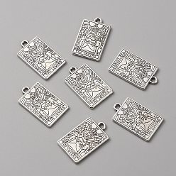 Antique Silver Zinc Tibetan Style Alloy Pendants, Antique Silver, Rectangle with Tarot Cards Pattern, The Lovers VI, 23x14x1.5mm, Hole: 1.8mm
