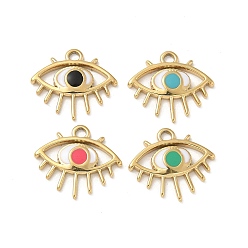 (52) Непрозрачная лаванда Ионное покрытие (ip) 304 брелоки из нержавеющей стали с эмалью, реальный 14 k позолоченный, очарование глаз, разноцветные, 13x14x2 мм, отверстие : 1.6 мм