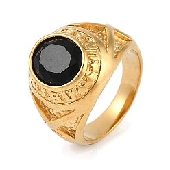 Золотой Овальные 304 из нержавеющей стали стеклянные кольца перста, Широкополосные кольца для мужчин, ионное напыление (IP), золотые, овальный : 14x12 mm, внутренний диаметр: 20.5 мм