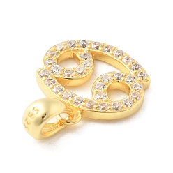 Рак 925 подвески из стерлингового серебра с прозрачным микропаве и цирконием, обереги двенадцати созвездий, золотые, рак, 10~16x10~15.5x1.5~2 мм, отверстие : 2.5x5 мм