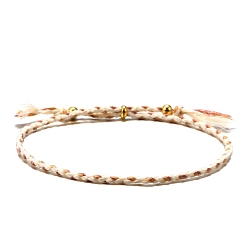 Beige Cotton Cord Braided Adjustable Bracelets, with Brass Bead, for Men and Women, Beige, Inner Diameter: 2-3/8 inch(6cm)