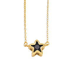 Black Brass Micro Pave Cubic Zirconia Pendant Necklaces, Star, Black, 17.72 inch(45cm)