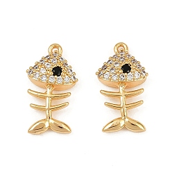 Fish Подвески из латуни с микропаве из кубических цирконий на тему океана, долговечный, без никеля , реальный 18 k позолоченный, рыбьей костью, 14x8x3 мм, отверстие : 0.8 мм