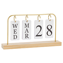 Golden Iron Desktop Calendar Holder Rack, Binder Ring Calendar Bracket with Wooden Base, Flip Calendar Support, Rectangle, Golden, 240x38x127mm