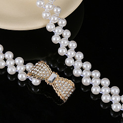 Bowknot Эластичные цепочные ремни из сплава и акрила с бусинами-имитаторами, белые, золотые, бантом, 600~800 мм