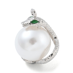 Платина Стойки обшивки латунные подвески, с пластмассовой жемчужиной abs, долговечный, без свинца и без кадмия, змея, платина, 22x16x16 мм, отверстие : 1.2 мм