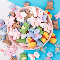 Смешанные Узоры Непрозрачные кабошоны из смолы, кролик, медведь, собака, утка и лягушка, разноцветные, смешанные узоры, 23~26x16~19 мм