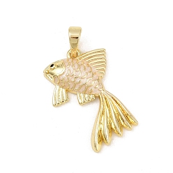 Белый Латунные микро проложить кубического циркония подвески, с эмалью, рыбы прелести, долговечный, стойки покрытие, без свинца и без кадмия, реальный 18 k позолоченный, белые, 22x24x4 мм, отверстие : 3.6x5 мм