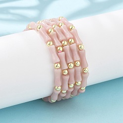 Розовый Опал Браслеты из натуральных розовых опаловых бусин для мужчин и женщин, бамбук, с гальваническим покрытием из синтетических немагнитных гематитовых бусин, внутренний диаметр: 2-1/8~2-1/8 дюйм (5.3~5.5 см)