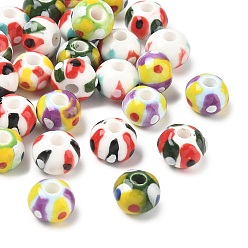 Colorful Handmade Porcelain Beads, Hand Painted, Round, Colorful, 12~13.5x12~13.5x9~9.5mm, Hole: 3.5~4mm