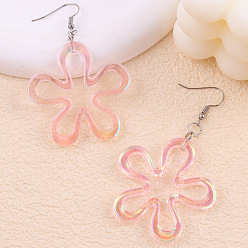 Pink Акриловые серьги болтаться, цветок, платина, розовые, 72x44 мм