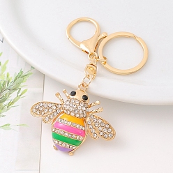 Golden Alloy with Rhinestone Keychain for Women, Colorful Bee, Golden, 10.3cm