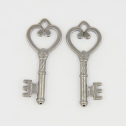 Черный Цвет Металла Сплавочные подвески тибетского стиля, без кадмия, без никеля и без свинца, металлический черный , каркасный ключ 46.5x18x4 мм, отверстие : 3 мм