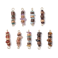 Золотой 9 шт. 9 стили натуральные смешанные каменные крошки и натуральные кокосовые диски с бусинами-соединителями, с 304 петлями из нержавеющей стали, золотые, 28~29x5.5~10x5.5 мм, отверстие : 1.8~3 мм, 1 шт / стиль