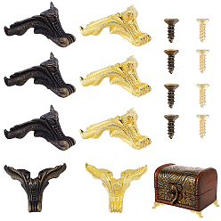 Античная бронза & Золотой 8 шт. 2 цвета защитные уголки для коробок из цинкового сплава, с винтом, для мебели украшения шкатулки, античная бронза и золото, 47x47x28.5 мм, 4 шт / цвет