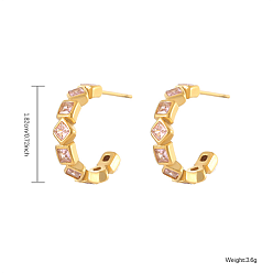 Golden Titanium Steel Ring Stud Earrings, Rhinestone Half Hoop Earrings, Golden, 18.2mm