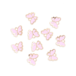 Pink Эмалевые подвески из легкого позолоченного сплава, бабочка, розовые, 10.5x13x2 мм, отверстие : 1.2 мм