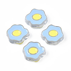 Light Sky Blue Transparent Acrylic Beads, with Enamel, Poached Egg, Light Sky Blue, 22x25x9mm, Hole: 3mm
