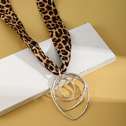 Ring Шарфы-колье с леопардовым принтом из ткани с подвеской из сплава, платина, песчаный коричневый, кольцо, 39.37 дюйм (100 см), Кулон : 86x70 мм