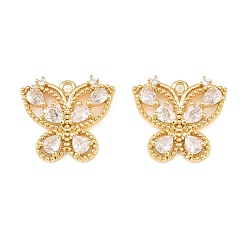 Настоящее золото 18K Латунные микро проложить кубического циркония подвески, бабочки прелести, долговечный, стойки покрытие, без свинца и без кадмия, реальный 18 k позолоченный, 16.5x18.5x3.5 мм, отверстие : 1.6 мм