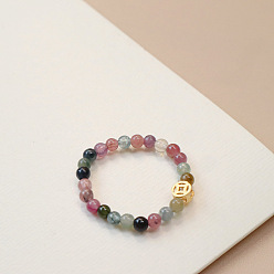 Смешанные камни Кольца для пальцев из натурального турмалина, клубничного кварца и нефрита-хотиана, внутренний диаметр: 17 мм