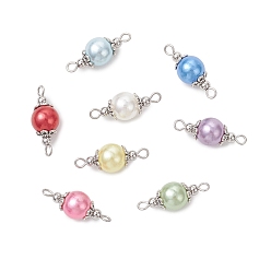 (52) Непрозрачная лаванда 8 шт 8 цвета искусственный жемчуг акриловые круглые звенья, с 304 нержавеющей стали, 201 нержавеющая сталь и сплавы, античное серебро, разноцветные, 20.5x7.5 мм, отверстия : 1.8 mm и 2 мм, 1 шт / цвет