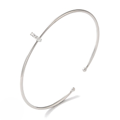 Letter I Браслеты на открытой манжете с прозрачным покрытием из латуни с микро-паве и кубическим цирконием, браслеты с крутящим моментом для женщин, платина, без свинца и без кадмия, Буква "i", внутренний диаметр: 1-7/8x2-1/4 дюйм (4.8x5.8 см)