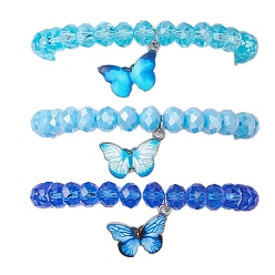 (52) Непрозрачная лаванда Комплекты эластичных браслетов из гальванического граненого стекла-ронделя и бисера, Женские штабелируемые браслеты из сплава с эмалью и принтом бабочки, разноцветные, внутренний диаметр: 1-5/8 дюйм (4.2 см), о 1шт / цвет