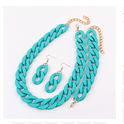 Темно-бирюзовый Комплекты акриловых цепочек-цепочек, сережек-подвесок и браслетов, золотые, темные бирюзовый, Ожерелье: 430 mm