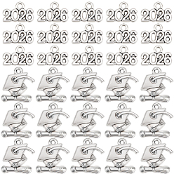 Античное Серебро 100 шт 2 стили подвески из сплава, номер 2026 подвески и докторская шляпа, античное серебро, 9~17x14~15x1.3~3 мм, отверстие : 1.5~1.8 мм, 50 шт / стиль