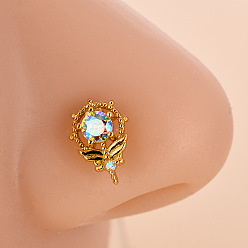 Леденец 316l Хирургические кольца для носа из нержавеющей стали с прозрачным кубическим цирконием в форме буквы L, золотые, леденец, 7 мм, штифты : 0.8 мм