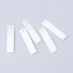 Белый Подвески из пресноводных оболочек, прямоугольные, белые, 30~30.5x6.5~7x1.5~2 мм, отверстие : 1.5 мм