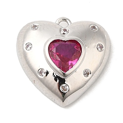 Платина Латунь с кубическим цирконием подвеской, для женщин, без свинца и без кадмия, долговечный, сердце, платина, 14x14x5 мм, отверстие : 0.9 мм
