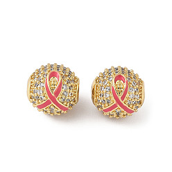 Настоящее золото 18K Латунные микро проложить кубического циркония бусы, с эмалью, круглая и информационная лента, долговечный, без кадмия и без свинца, реальный 18 k позолоченный, 10 мм, отверстие : 2 мм