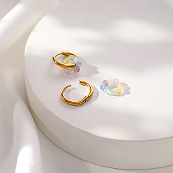 Real 18K Gold Plated Bohemian 304 Stainless Steel Hoop Earrings, Round, Resin Beads Dangle Earrings for Women, Real 18K Gold Plated, 20x14mm